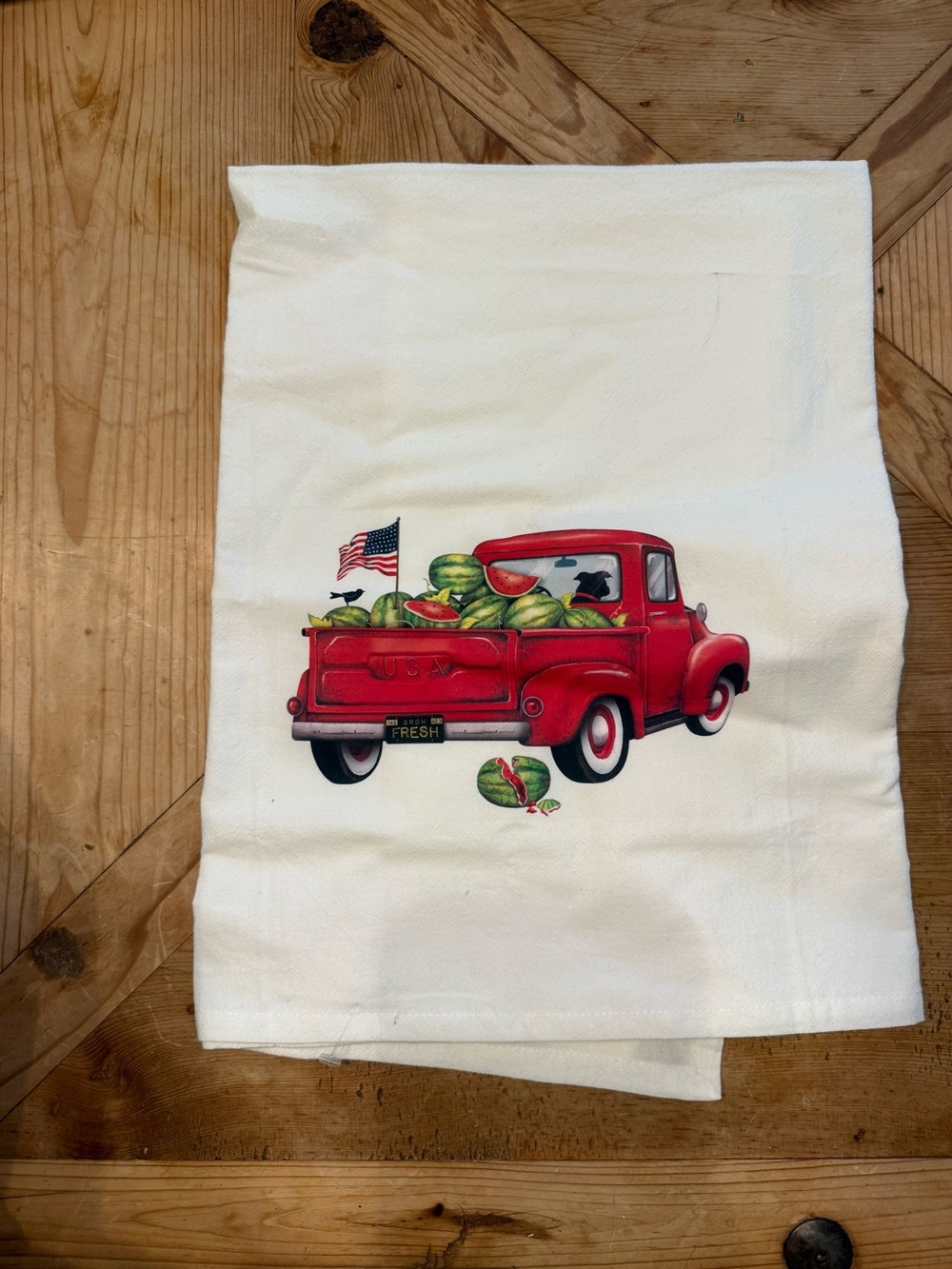 Red Vintage Truck Watermelon Cotton Home Accent Towel